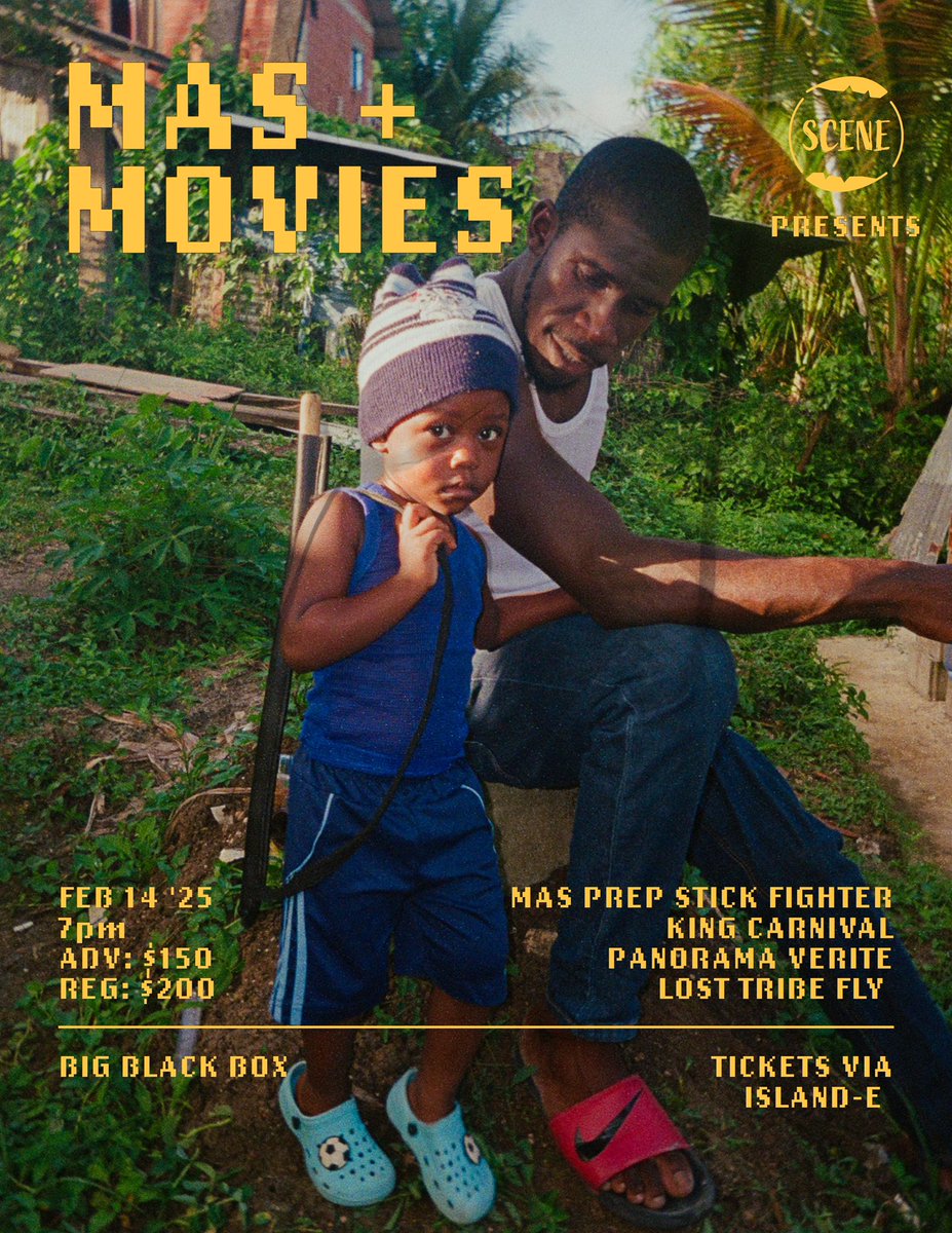 @scenepresents Mas+Movies!
Showing a new episode of my series “Mas Prep” (Stick Fighting), Horace Ove’s “King Carnival” (my fav carnival film!)  and several of my other short films on Feb 14th 7pm! 

Location: Big Black Box
Tickets: islandetickets.com/event/mas-and-…