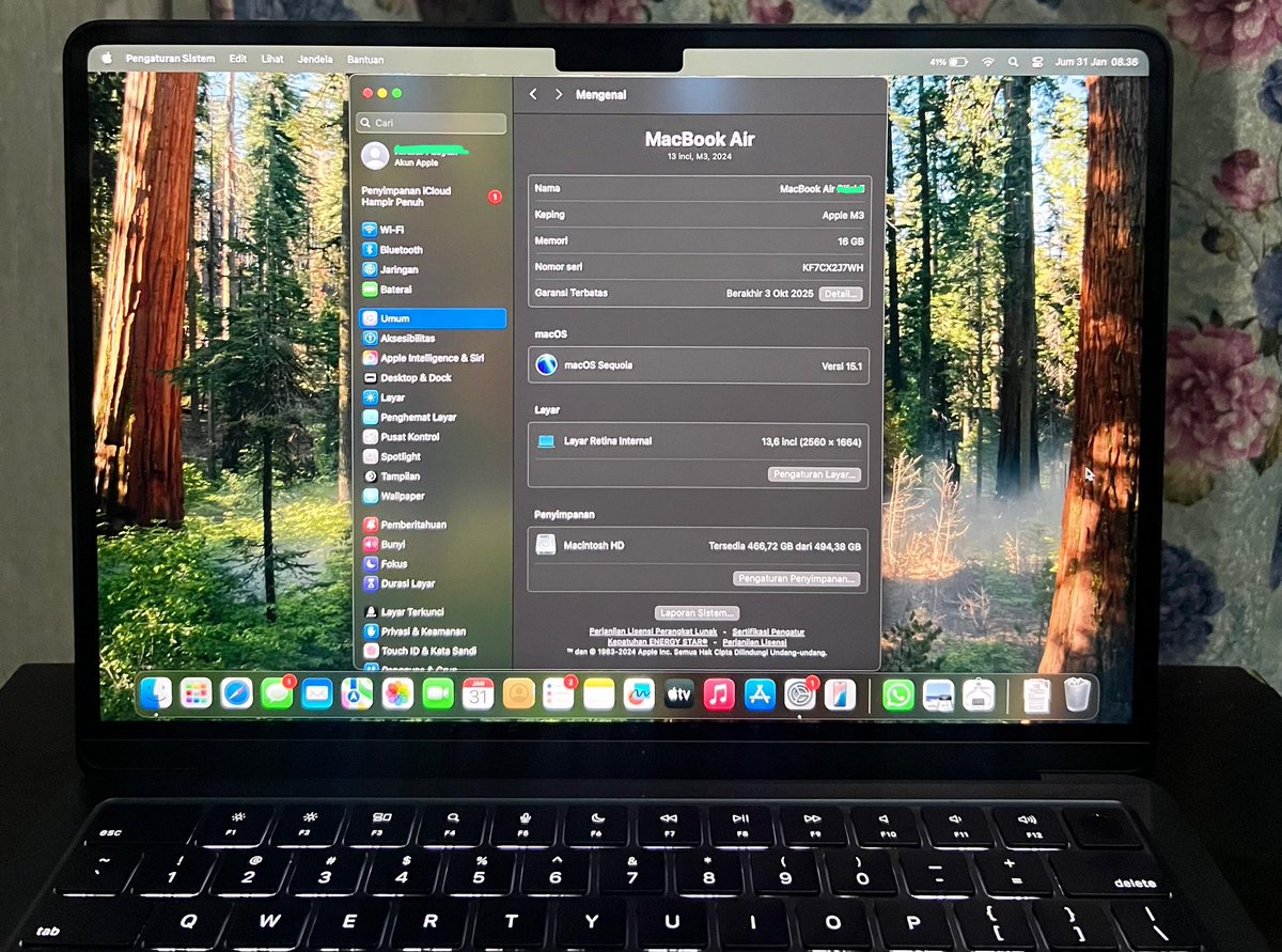 Dimdamsdom's tweet photo. @magnroliac WTS
Macbook Air M3 2024 16/512gb 
Garansi ibox 3 oktober 2025
Baterai health 100% https://t.co/3kmbGWpuze