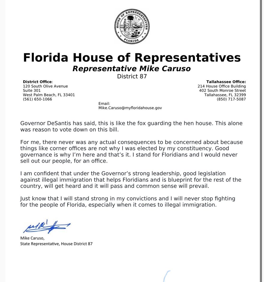 RepMikeCaruso's tweet image. My statement below: