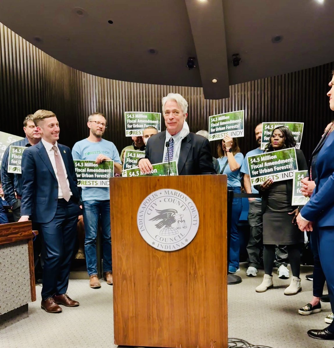 IndyCouncil's tweet photo. Council adopts Proposal No. 66, a Special Resolution recognizing Jeff Stant for his lifelong dedication to protecting Indiana’s forests and improving the quality of life for Hoosiers. https://t.co/jY3cyXImMQ