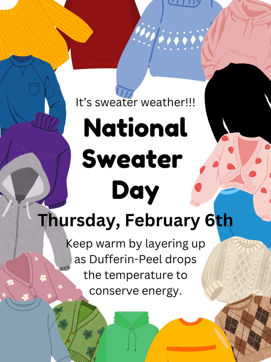 February 6th is #NationalSweaterDay! Turn down the temperature and bundle up to conserve energy this winter 🥶🧶🧦🧣🧤🧥☺️