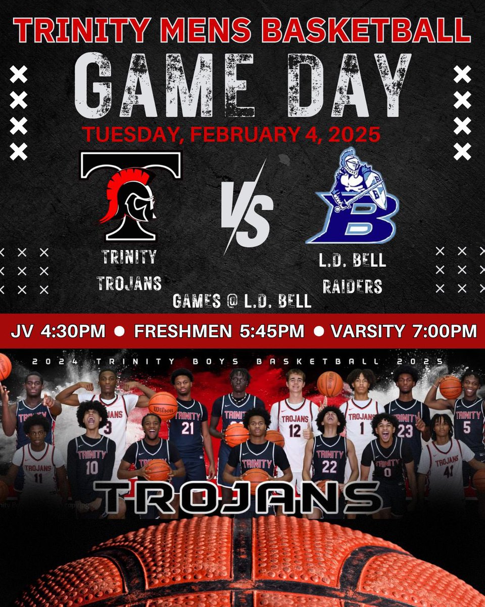 Trinityhoops1's tweet photo. Pack the Bell gym Trojan Nation! It’s RIVALRY GAME DAY! 😤
T’s WAAAY UP! 
🏀💪🏻 https://t.co/QGge8qez45