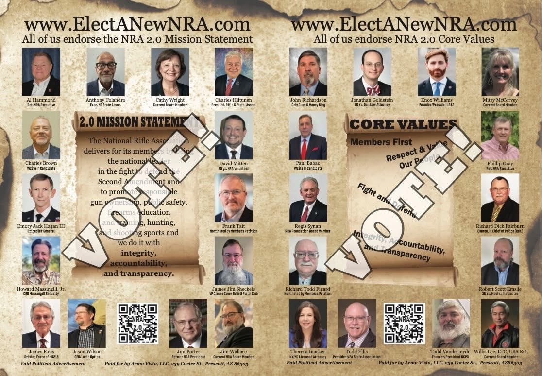 WillesLee's tweet photo. You asked for this. You want this. You NEED this. These 28 patriots stepped forward.
NRA Board election. Find your NRA magazine. Vote for only (me, of course, please) https://t.co/1PPDeHdnON candidates. Do NOT vote for any other. #voterinfo
#freedomssafestplace https://t.co/OG1sdd9pHv