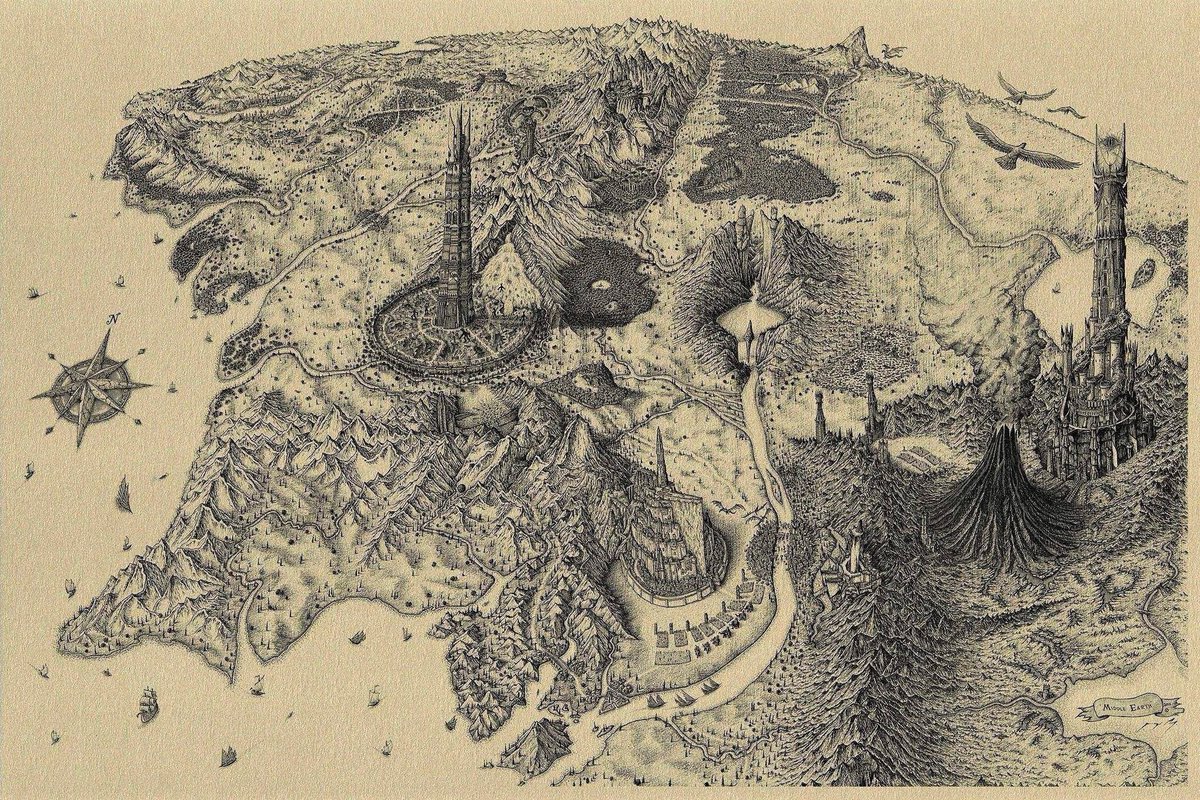 JavierWoT's tweet photo. Este mapa de la Tierra media de Jeff Murray me parece sensacional. Posiblemente mi favorito. Ilustra de una manera preciosa el mundo de Tolkien. https://t.co/8ap1YAuGoL