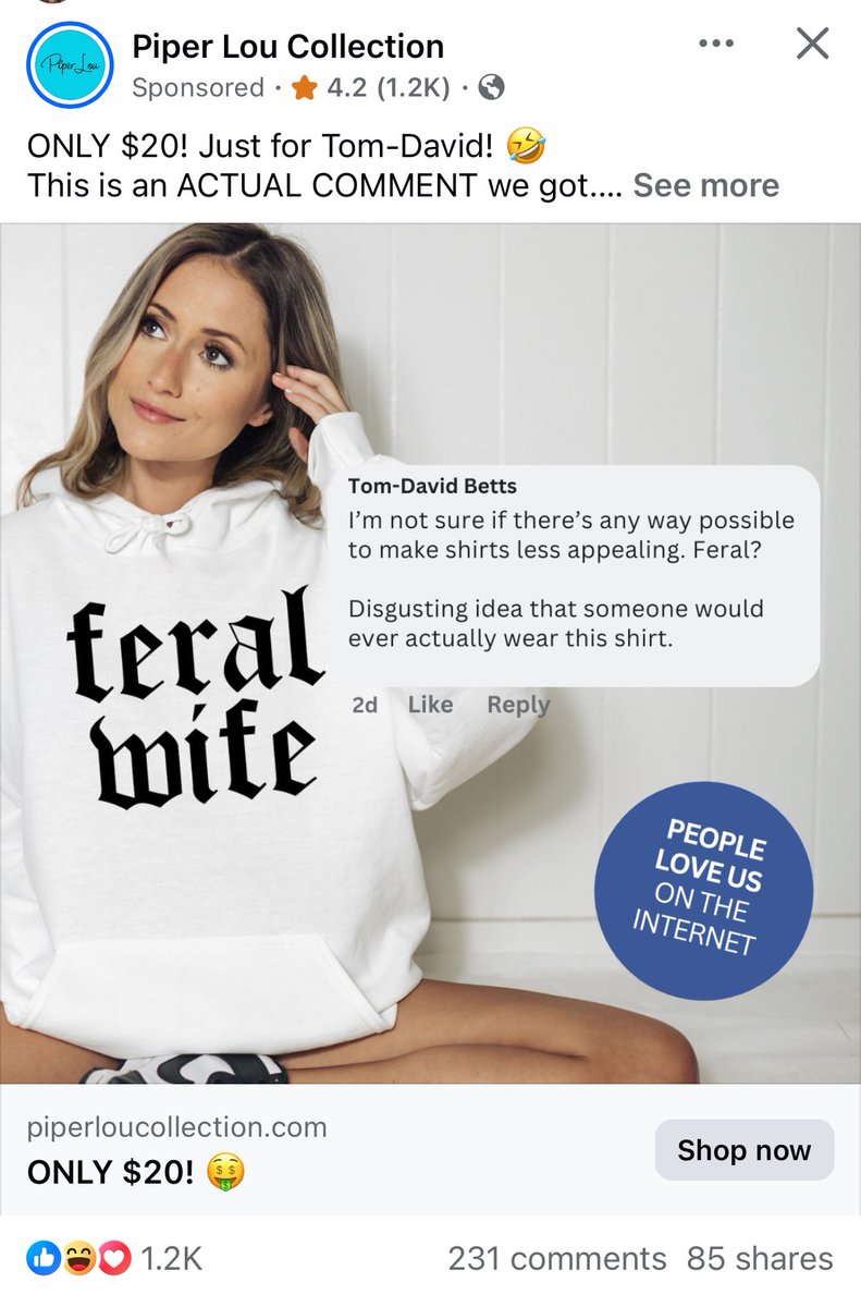 allisonduck's tweet photo. Hey @PiperLouOnline, most truly feral wives don’t bake in their under eye concealer/foundation, have perfect beach waves or wear loads of eyeliner… I promise! Cute sweatshirt, tho. 🤣 https://t.co/z43CgjrcoH