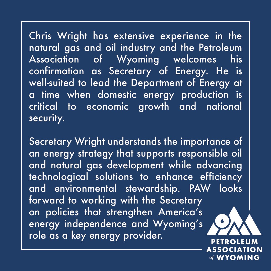 Congratulations to Secretary of Energy Chris Wright