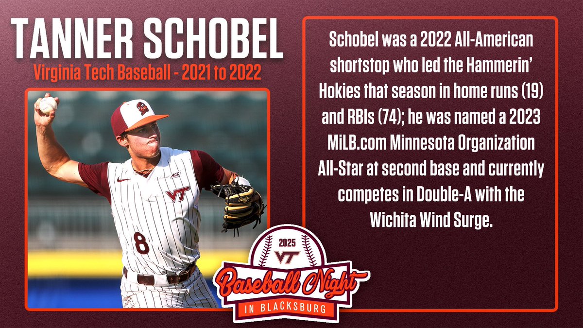 Virginia Tech Baseball (@hokiesbaseball) on Twitter photo πππ€π€ππ― π«‘
<a href="/TannerSchobel/">Tanner Schobel</a> will be at Saturdayβs Baseball Night in Blacksburg! Only a few tickets remain - donβt miss an incredible Virginia Tech baseball night with our VIPs:
ποΈ vthoki.es/BCo56
#Hokies π¦βΎοΈ πππ€π€ππ― π«‘
<a href="/TannerSchobel/">Tanner Schobel</a> will be at Saturdayβs Baseball Night in Blacksburg! Only a few tickets remain - donβt miss an incredible Virginia Tech baseball night with our VIPs:
ποΈ vthoki.es/BCo56
#Hokies π¦βΎοΈ