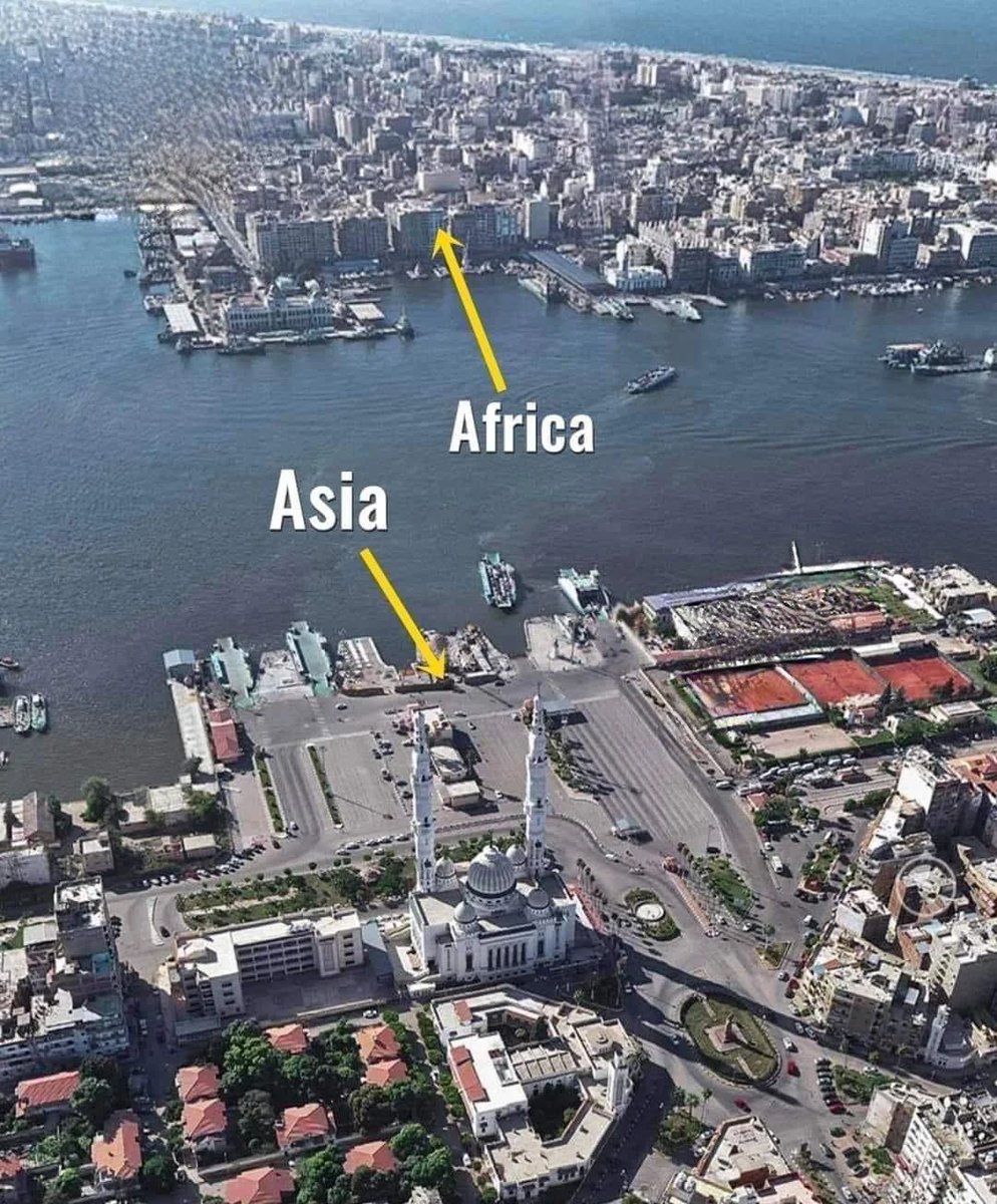 The border between Africa and Asia at the Suez canal.