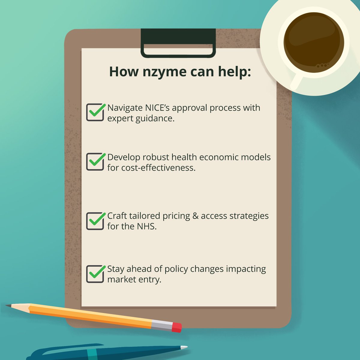 nzymegroup's tweet photo. Successful market access in the UK hinges on understanding NICE guidelines and the country’s pricing frameworks.

With nzyme’s strategic support, you can optimise market access and ensure patients benefit from innovation.

For more information, contact us at  hello@nzyme.group https://t.co/Ob0Yuu8Toi