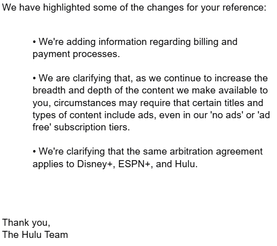 jvball21's tweet photo. Hulu adds coming
Just received this email today.  I'm getting sick of ads everywhere. What is the point of paying a premium to remove ads from content to just have them ad ads anyway? What am I missing? https://t.co/q1xLd85cwe