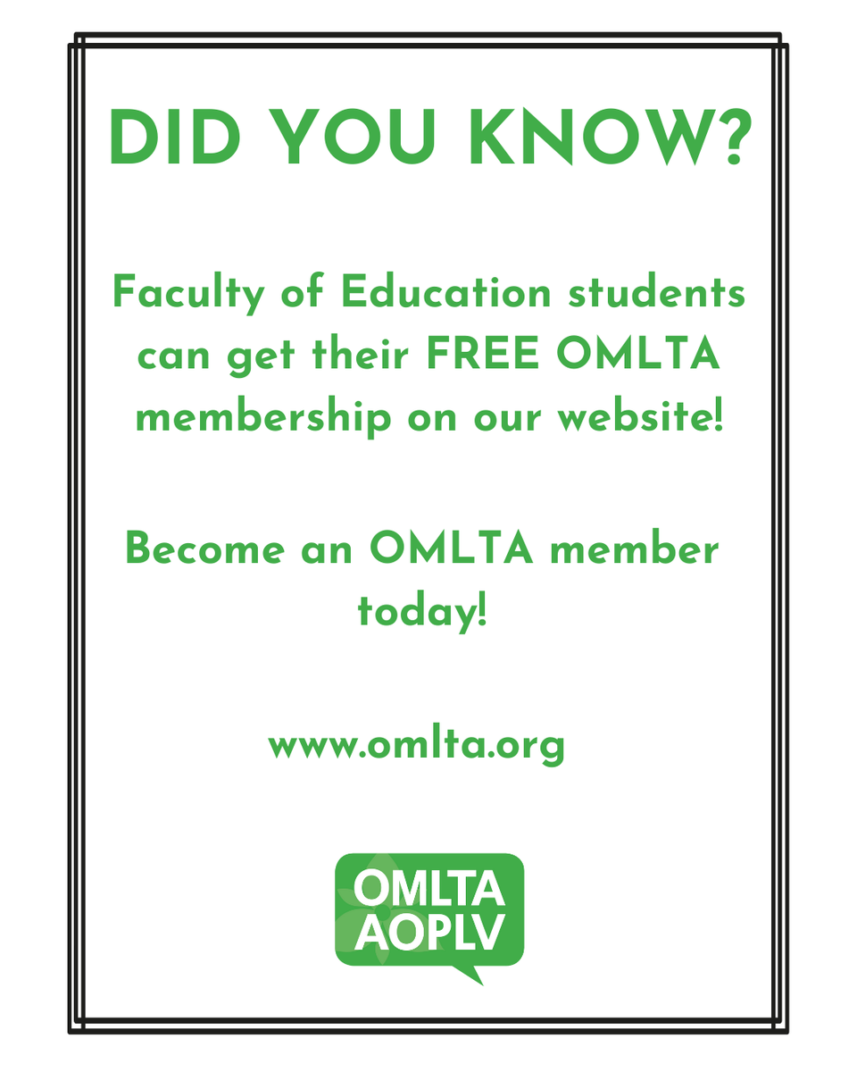 ARE YOU A FACULTY OF EDUCATION STUDENT? Did you know that Faculty of Education students can get their FREE OMLTA membership on our website? Oui, c’est gratuit! Sign up today!