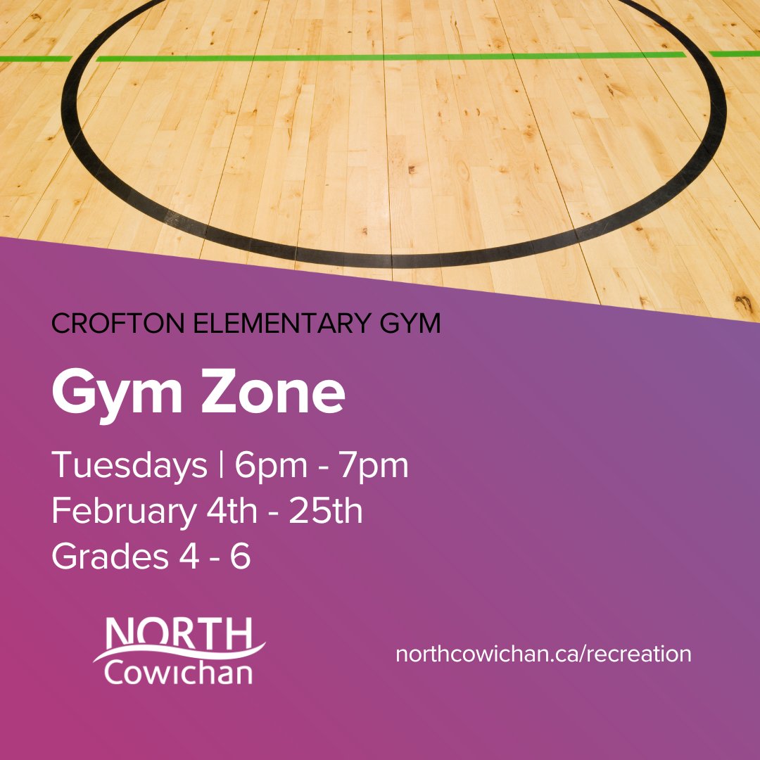 ⚽ Gym Zone 🏀

Get active with us on Tuesday evenings! Join our leaders for games, sports, and activities in the gym! This is a free program, registration is required. 

Tuesdays | Feb 4th-25th
Grades 4-6 | 6pm-7pm
Free | Register at reccowichan.ca