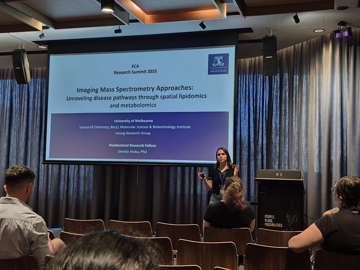 Dr Glenda Vasku <a href="/glenvasku/">Glenda Vasku</a> <a href="/Leung_Group/">Leung Research Group</a> <a href="/ChemistryUoM/">School of Chemistry | University of Melbourne</a> discussing her work on mass spectrometry imaging at <a href="/UniMelb_SECAN/">UniMelb_SECAN</a> Early Career Research Summit 👩‍🔬🔬🌟 The method allows an amazing amount of information to be gathered from whole cell &amp; tissue samples!
science.unimelb.edu.au/engage/early-c…