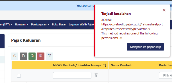 mamitchiii's tweet photo. pagi @kring_pajak maaf untuk user impersonate ke badan kenapa tidak bisa bikin faktur ya?
tampilannya seperti ini, tidak bisa bikin faktur dan draft SPT, padahal role nya sudah sesuai dan sebelum2nya bisa bikin faktur. https://t.co/k1hGgTOU2m