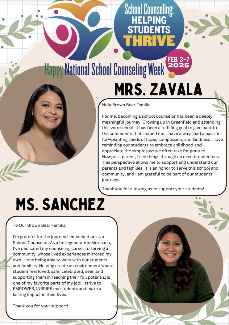 AracelyZavala19's tweet photo. Happy National School Counseling Week! Your OAS school counselors are kicking off this week by sharing with our Brown Bear Family 🐻 why we chose this meaningful career 💛 #GUSD #CounselingWeek @OakBrownBears @MsSandraRocha @ErinRam831 @VillagomezMyra @LCortezGUSD @LMcneiley https://t.co/yisu6n5bQ9