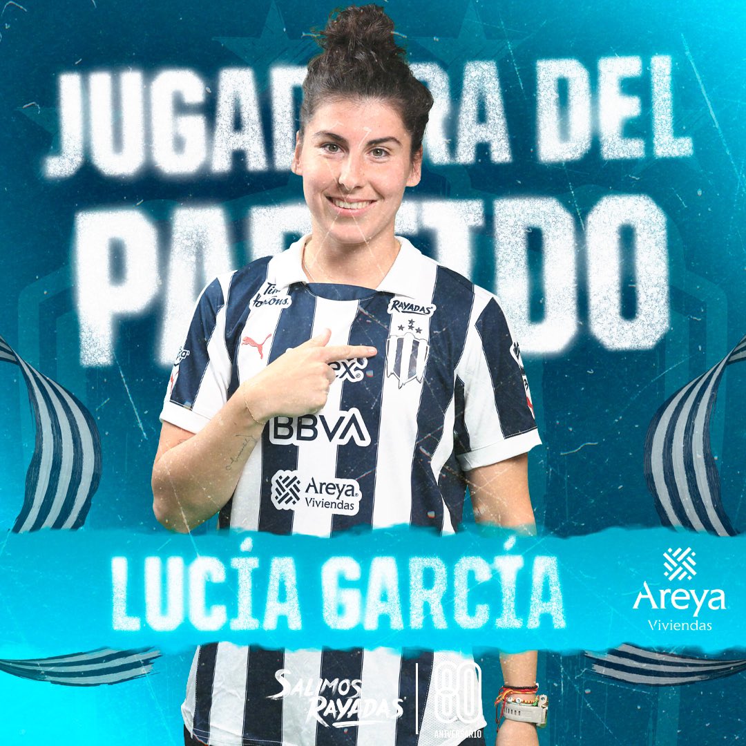 Rayadas's tweet photo. ¡Qué partido diste, tía! 🤩
@LuciaGarcia17 es la jugadora #Areya del partido de la jornada 6. ⚽️ https://t.co/PJiqATkyCk