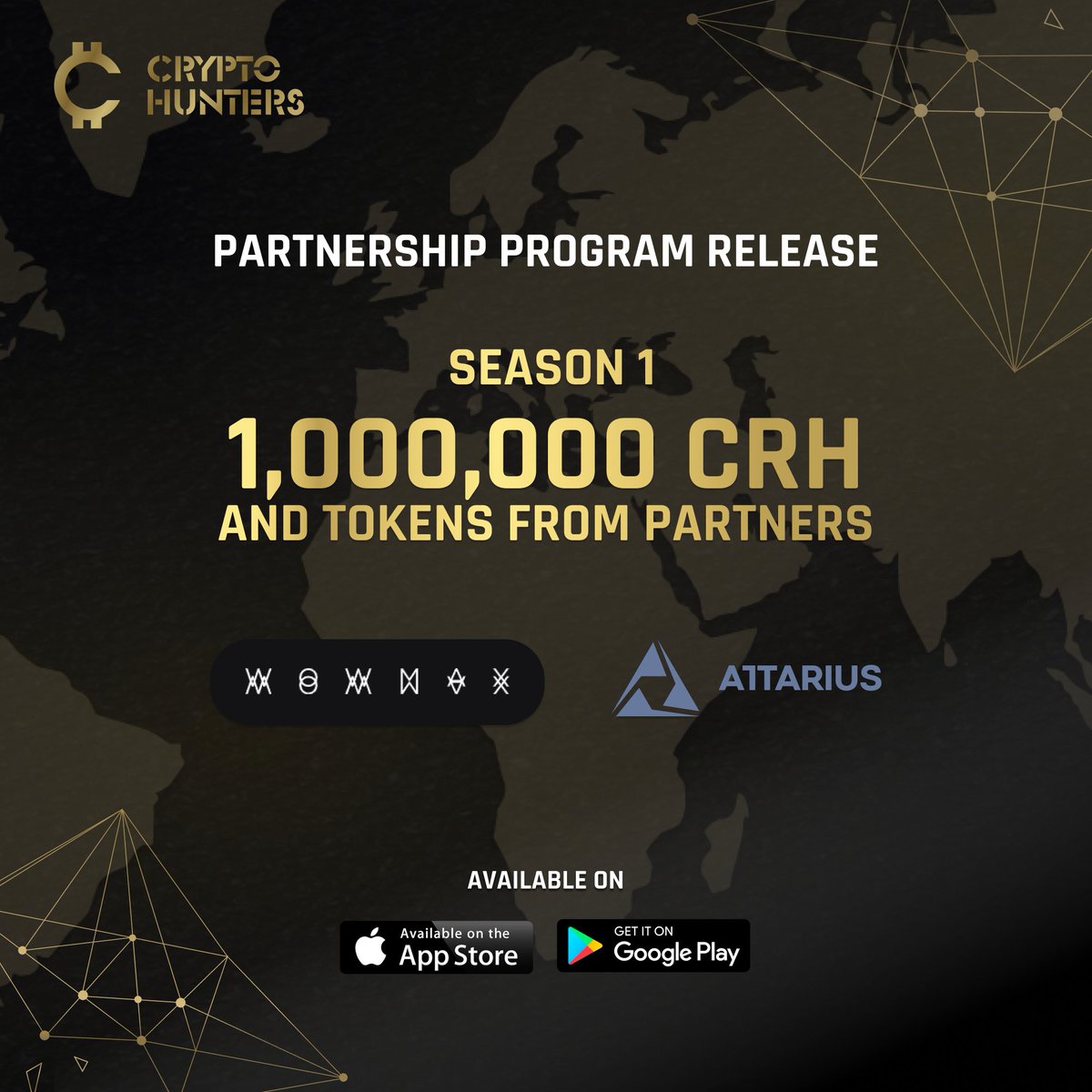 Crypto Hunters Game (@crhgame) on Twitter photo ๐ Season 1 of the Crypto Hunters Partnership Program is LIVE! ๐
๐ฅ 1,000,000 CRH Prize Pool + Tokens from our amazing partners <a href="/AttariusN/">Attarius Network</a> & <a href="/WowmaxExchange/">WOWMAX.Exchange</a>!
๐ฎ This is just the beginning - many more to come!
๐ฐ Join now, play, and start winning real rewards!
๐ฒ Download the ๐ Season 1 of the Crypto Hunters Partnership Program is LIVE! ๐
๐ฅ 1,000,000 CRH Prize Pool + Tokens from our amazing partners <a href="/AttariusN/">Attarius Network</a> & <a href="/WowmaxExchange/">WOWMAX.Exchange</a>!
๐ฎ This is just the beginning - many more to come!
๐ฐ Join now, play, and start winning real rewards!
๐ฒ Download the
