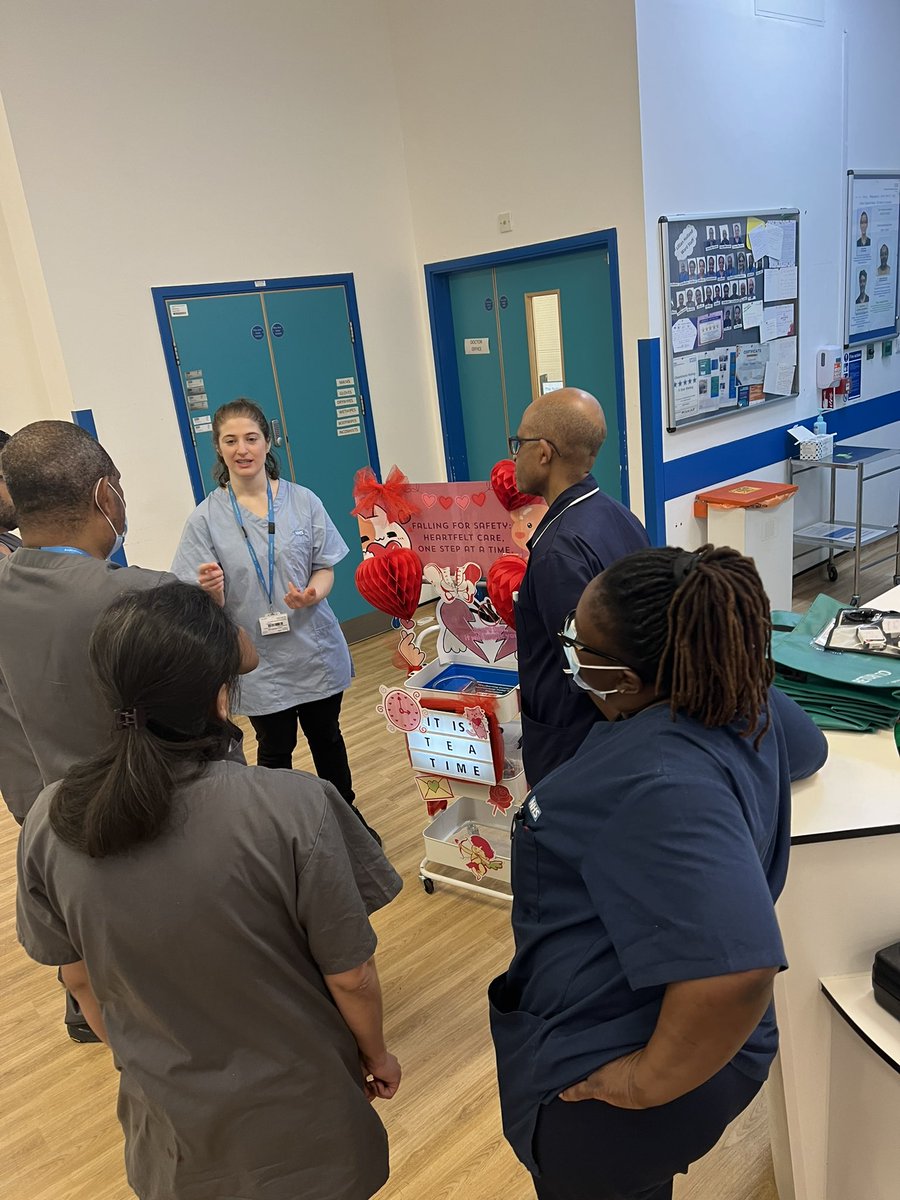 rvanessadr's tweet photo. This month’s TEA trolley teaching highlights Falls Prevention and Management, with our Clinical Lead for Falls and Safe Mobility @Mariaphysio22 leading the way—refreshing knowledge and sharing insights to keep our patients safe! #FallingforSafety #collaborative #expert https://t.co/5RQDs0vHjI