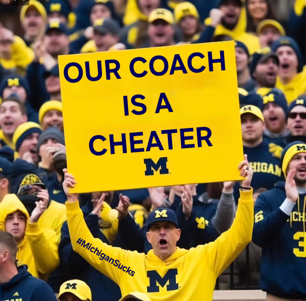 MichiganSucks8's tweet photo. Yes Michigan, he is! #cheater #liar #cryingmoore #soft #coach #NCAA #violations #sanctions #spygate #scandal #michiganman #MichiganCulture #MichiganSucks https://t.co/vxzHkUpLTm