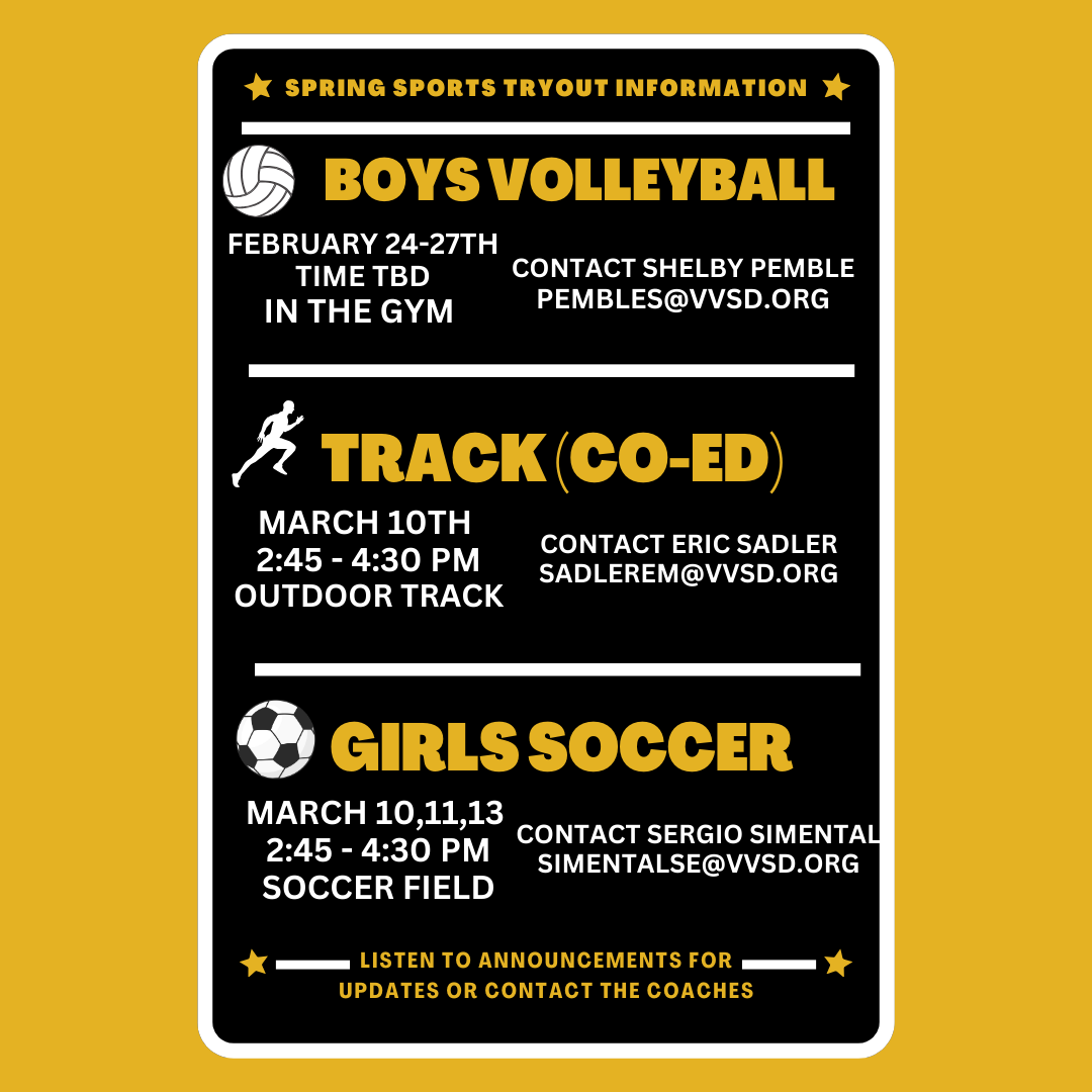 AVMVikings's tweet photo. Please save the following dates for our spring sports tryouts. Contact the coaches if you have questions and listen to announcements closer to those dates for more information! https://t.co/N7Tt3IT9K7