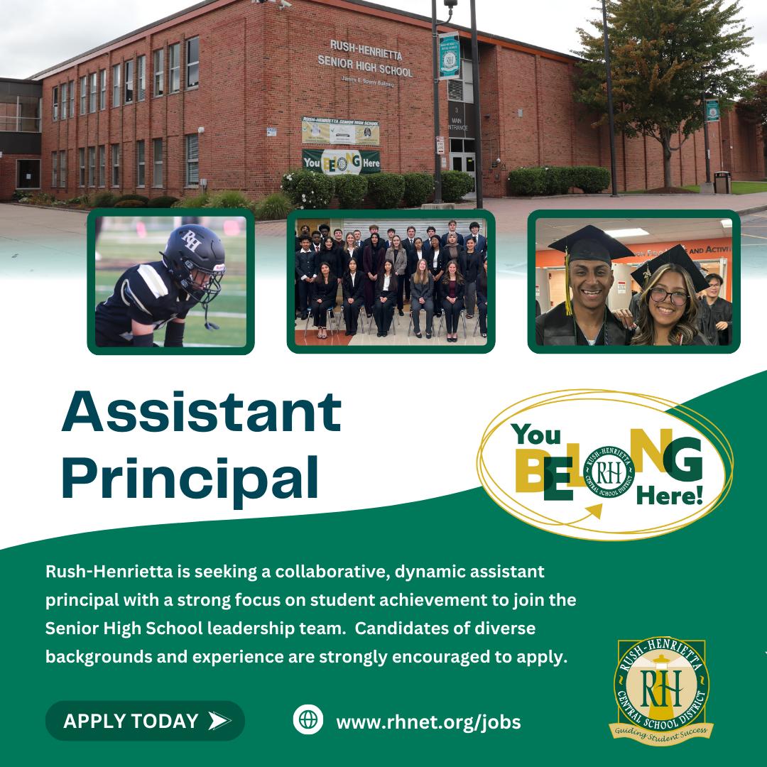 Rush-Henrietta seeks a dynamic, collaborative educational leader focused on student success to join the Senior High School leadership team. Visit rhnet.org/jobs for more information and to apply by Feb. 28.