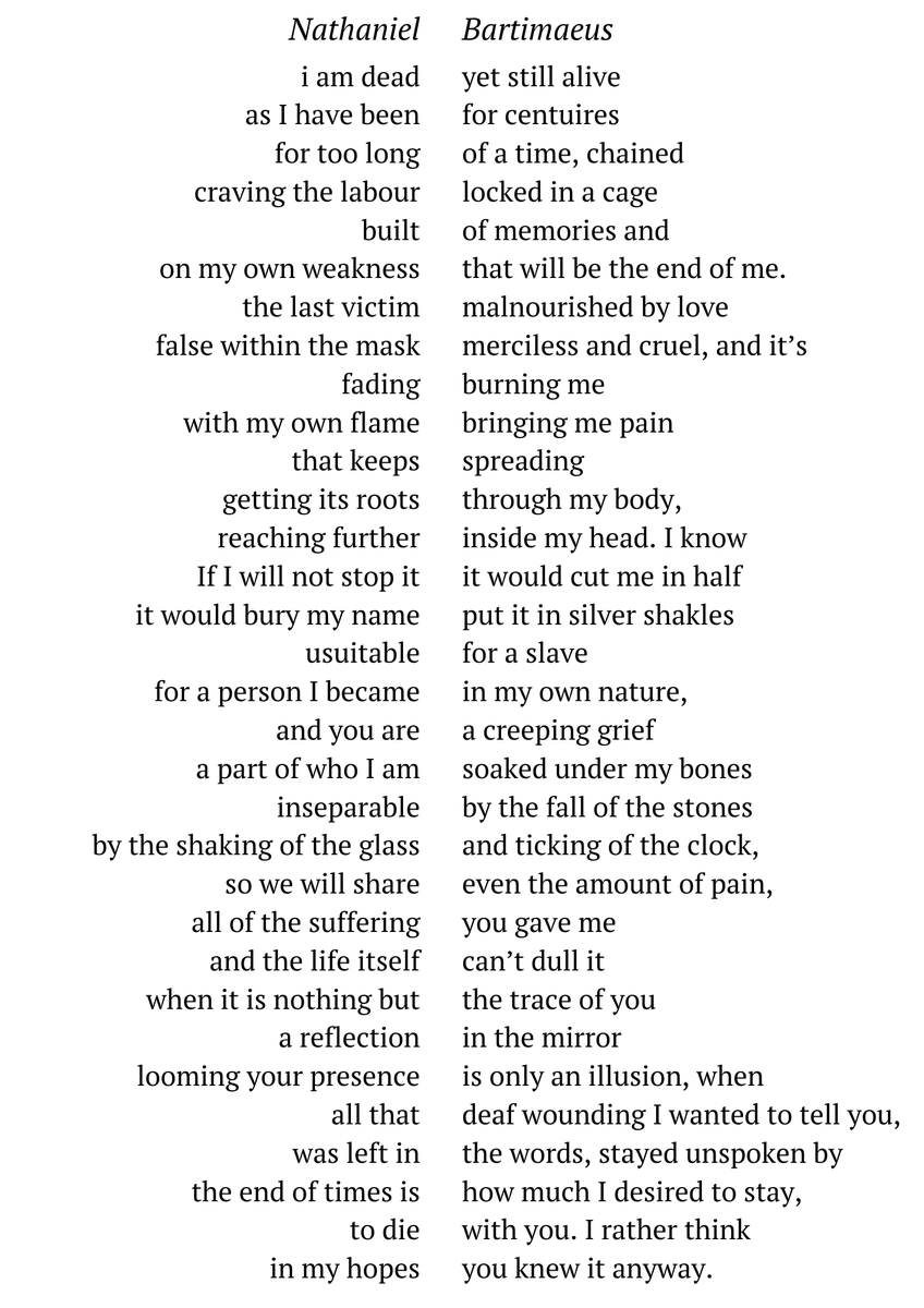nadia_justbe0's tweet photo. | And the life itself can't dull it |
Hey Bartimaeus fandom how are we doing?
(a small poem based on a Bartimaeus sequence by @JonathanAStroud, contains spoilers to Ptolemy's Gate)
#Bartimaeus #трилогіябартімеуса #бартімеус https://t.co/wKykLRztyt
