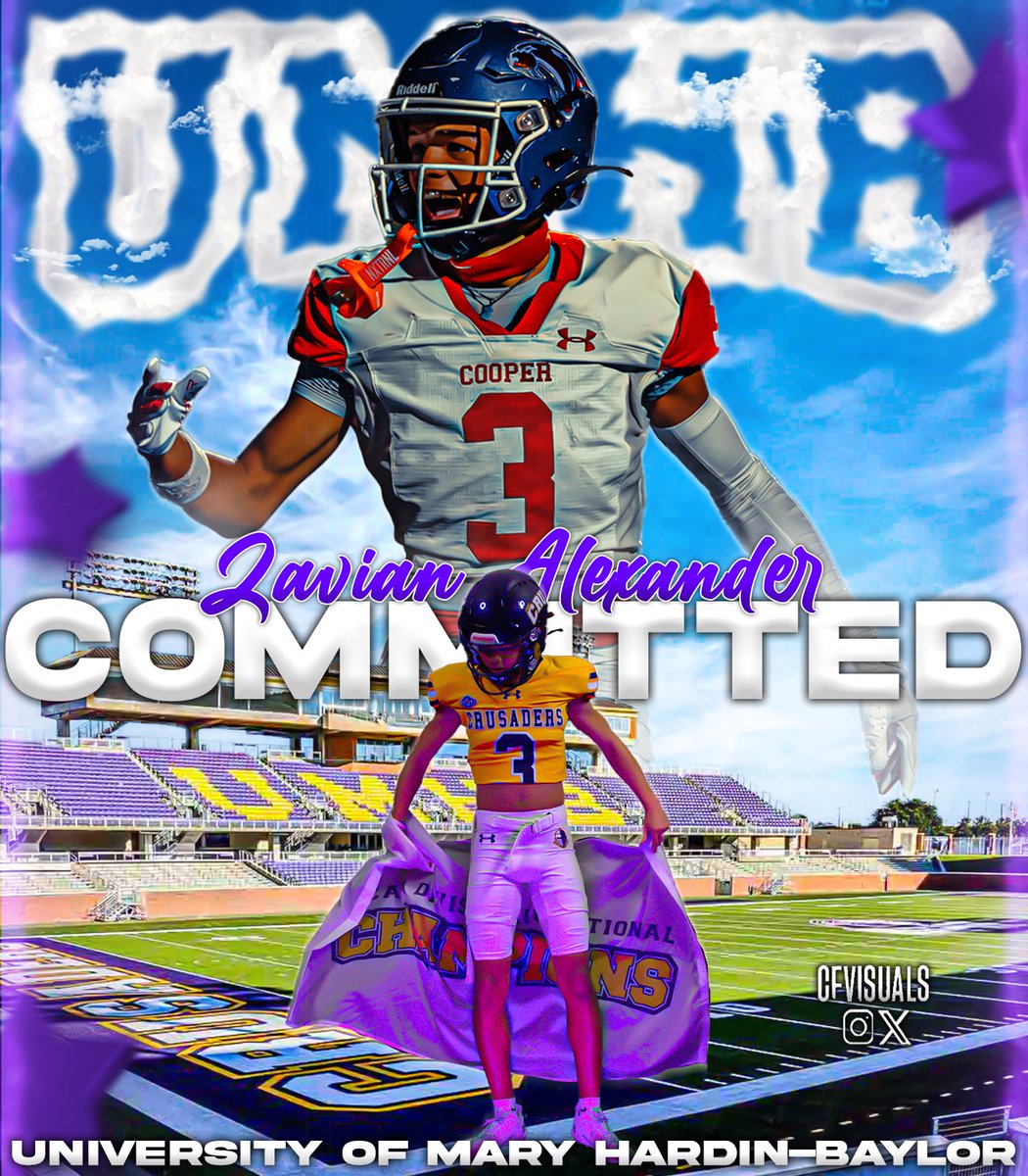 Zavian Alexander (@zayyalexander) on Twitter photo IM COMMITTED TO THE CRU!! 💛💜#AGTG #onlythecru
<a href="/Coach_TrippM/">Tripp Mitchell</a> <a href="/CoachYzaguirre/">Matthew Yzaguirre</a> <a href="/coach_slee/">Stephen Lee</a> <a href="/CruFootball/">UMHB Football🏈</a> <a href="/CoachARoan/">aaron roan</a> <a href="/Coach_Hadnot/">James Hadnot M.Ed. (NolesFamily-NolesNation)</a> IM COMMITTED TO THE CRU!! 💛💜#AGTG #onlythecru
<a href="/Coach_TrippM/">Tripp Mitchell</a> <a href="/CoachYzaguirre/">Matthew Yzaguirre</a> <a href="/coach_slee/">Stephen Lee</a> <a href="/CruFootball/">UMHB Football🏈</a> <a href="/CoachARoan/">aaron roan</a> <a href="/Coach_Hadnot/">James Hadnot M.Ed. (NolesFamily-NolesNation)</a>