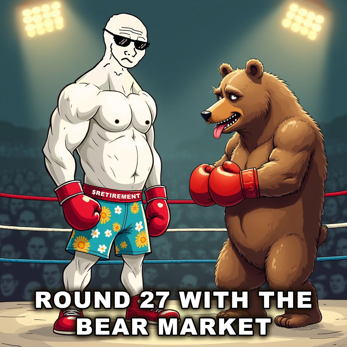 gghost1785's tweet image. 🚨 THIS JUST IN 🚨

Spotted our $Retirement guy doing push-ups in the ring, prepping for round 28 against the bear market! 🔥 

He says his strength comes from holding crypto through the dips.💪🏼

Who's with him? 

Degen memecoin life on Pumpfun at its finest - HODL!

#solana