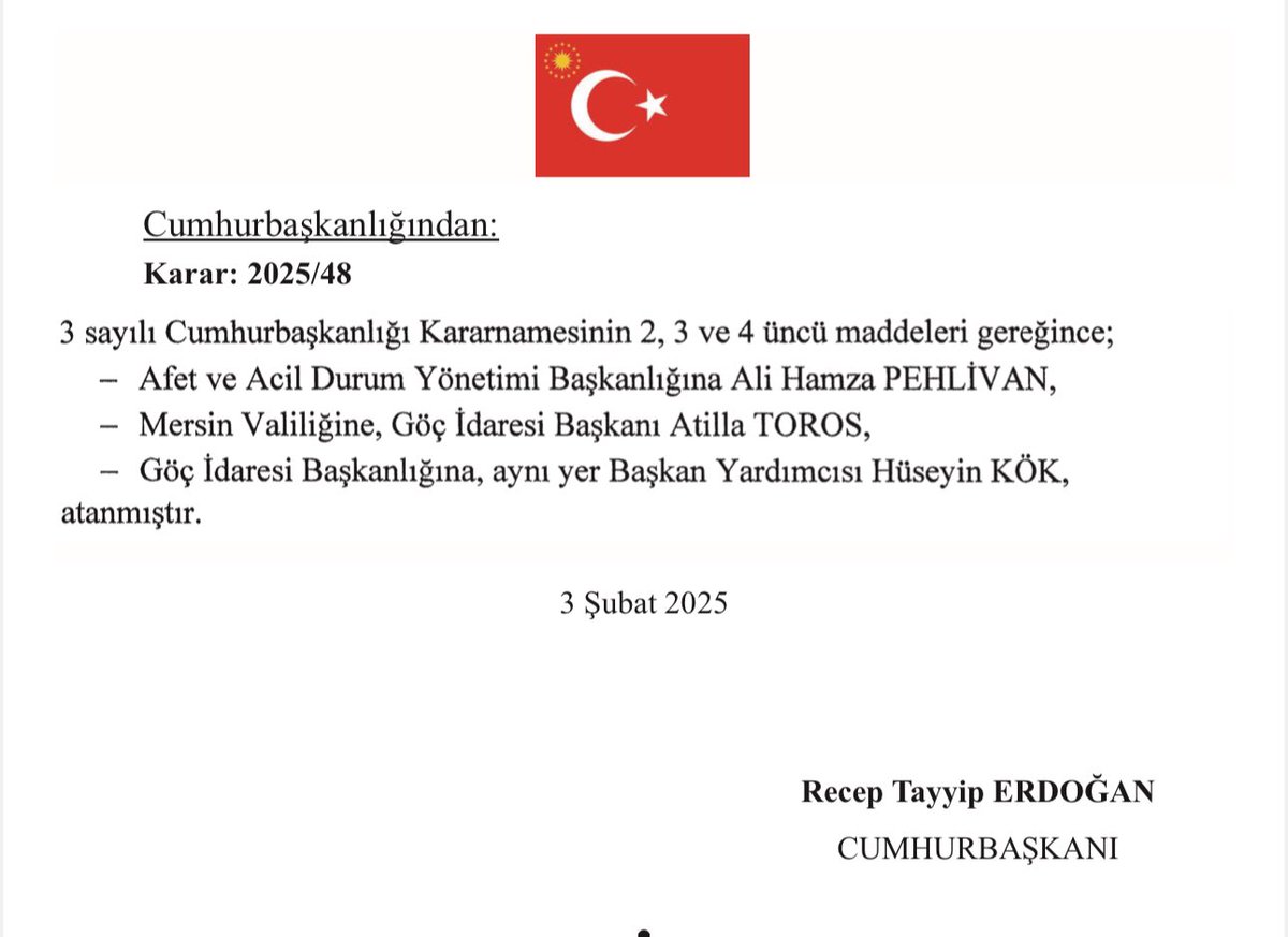 Yeni atamalar hayırlı olsun. 
#Vali #MGK #Göç #AFAD