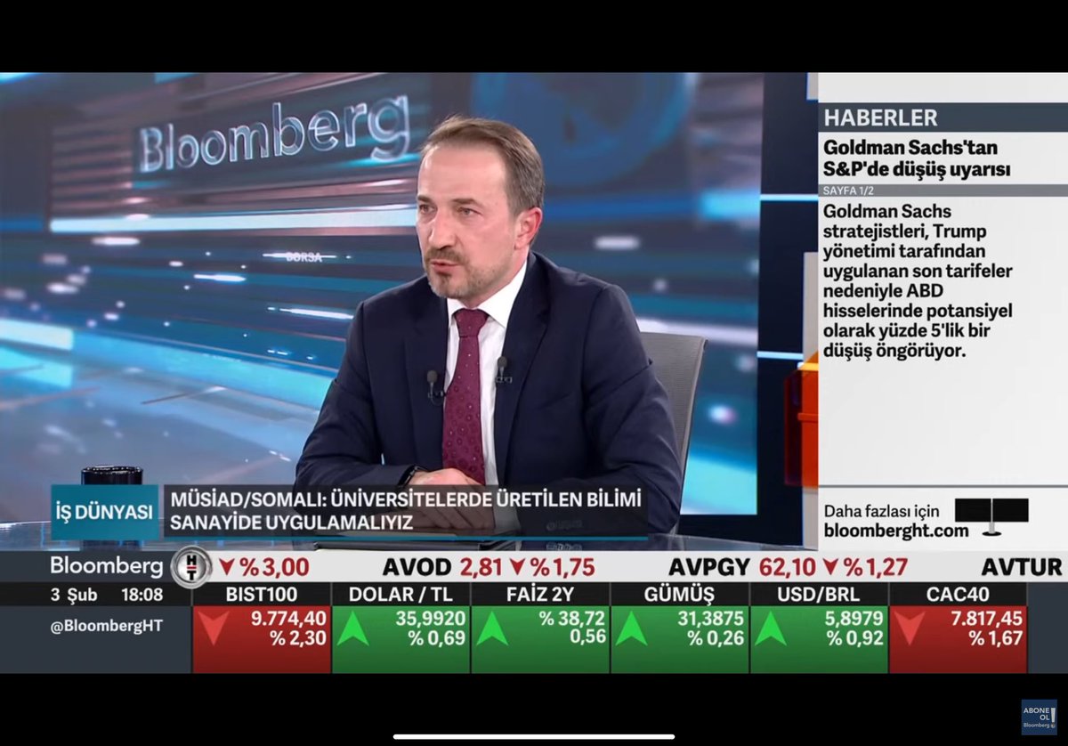 Bugün <a href="/BloombergHT/">Bloomberg HT</a> kanalında yayınlanan <a href="/DidemArslanoglu/">Didem Arslanoglu 🇹🇷🇺🇸</a> ‘nun hazırlayıp sunduğu “İş Dünyası” programının canlı yayın konuğu olduk.

Makine Sektöründeki mevcut durumu ve MÜSİAD Makine Sektör Kurulu olarak  hazırladığımız “Dijital Çağda Türkiye Makine Sektörü Yenilikçi Üretim