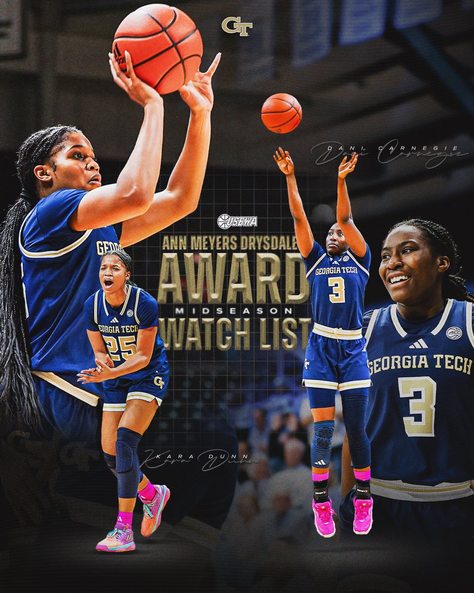Georgia Tech Women's Basketball (@gtwbb) on Twitter photo Midseason ππ
<a href="/DaniTofye/">Dani_tofye</a> and <a href="/karadunn_/">Kara Dunn</a> are candidates for the <a href="/USBWA/">U.S. Basketball Writers Association</a> Ann Meyers Drysdale National Player of the Year Award! #StingEm
π: buzz.gt/wbb020325 Midseason ππ
<a href="/DaniTofye/">Dani_tofye</a> and <a href="/karadunn_/">Kara Dunn</a> are candidates for the <a href="/USBWA/">U.S. Basketball Writers Association</a> Ann Meyers Drysdale National Player of the Year Award! #StingEm
π: buzz.gt/wbb020325
