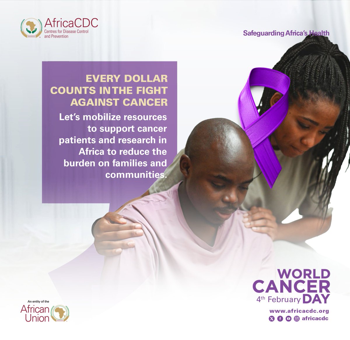 AfricaCDC's tweet photo. This #WorldCancerDay, we call for collective action to reduce the cancer burden across the continent. By mobilizing resources, investing in research, and expanding access to care, we can save lives and support families and communities affected by this disease.

Are you with us? Repost and share your thoughts below ⤵️

#AfricaCDC #CancerDay2025