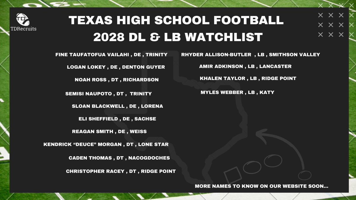 #txhsfb class of 2028 DL's &amp; LB's Watchlist