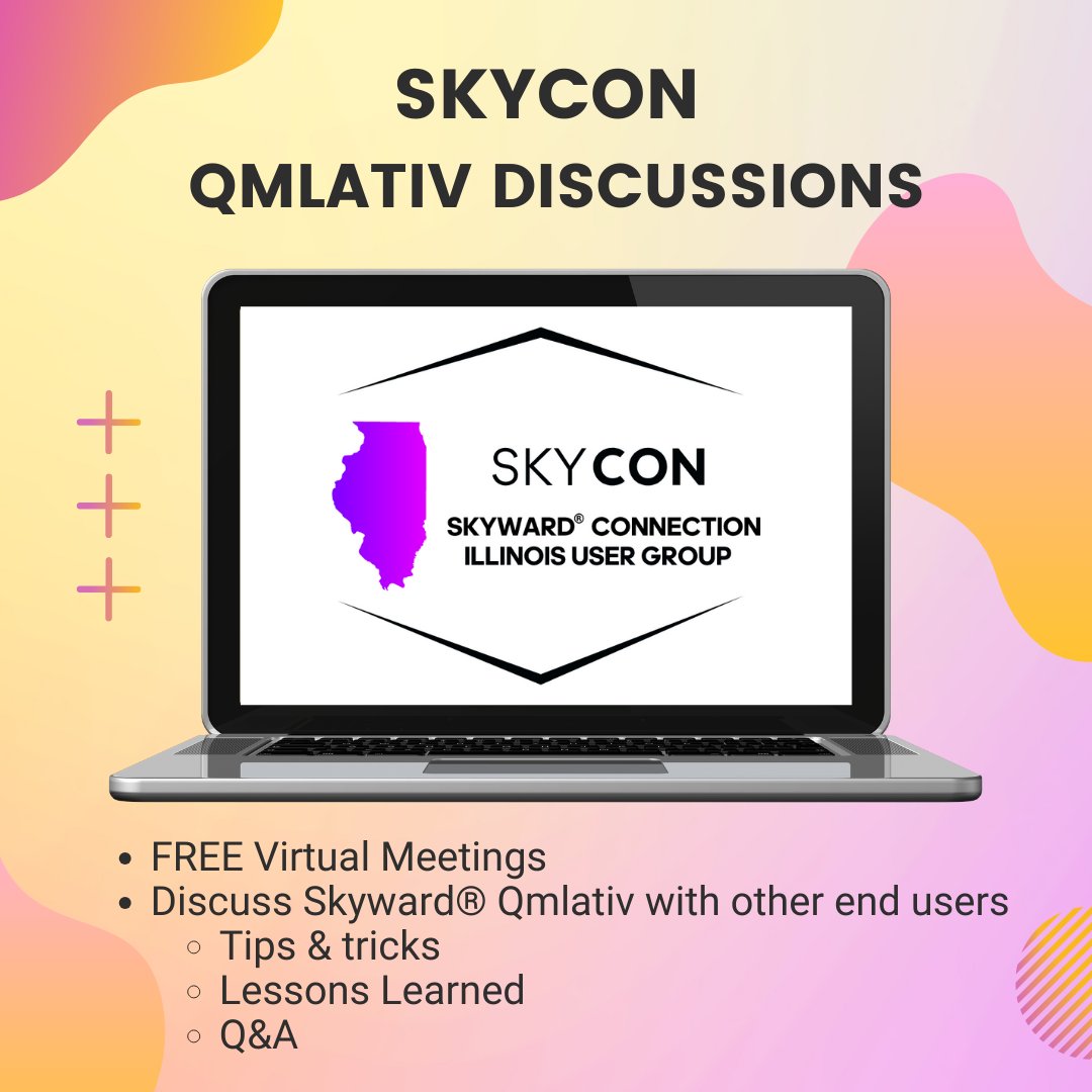 <a href="/ILSkycon/">SKYCON - Skyward Connection IL User Group</a> will be hosting FREE virtual meetings on Fridays, open to all Skyward® users. These are Q&amp;A type sessions hosted by other Qmlativ users on the Steering Committee. Register at skycon.org!