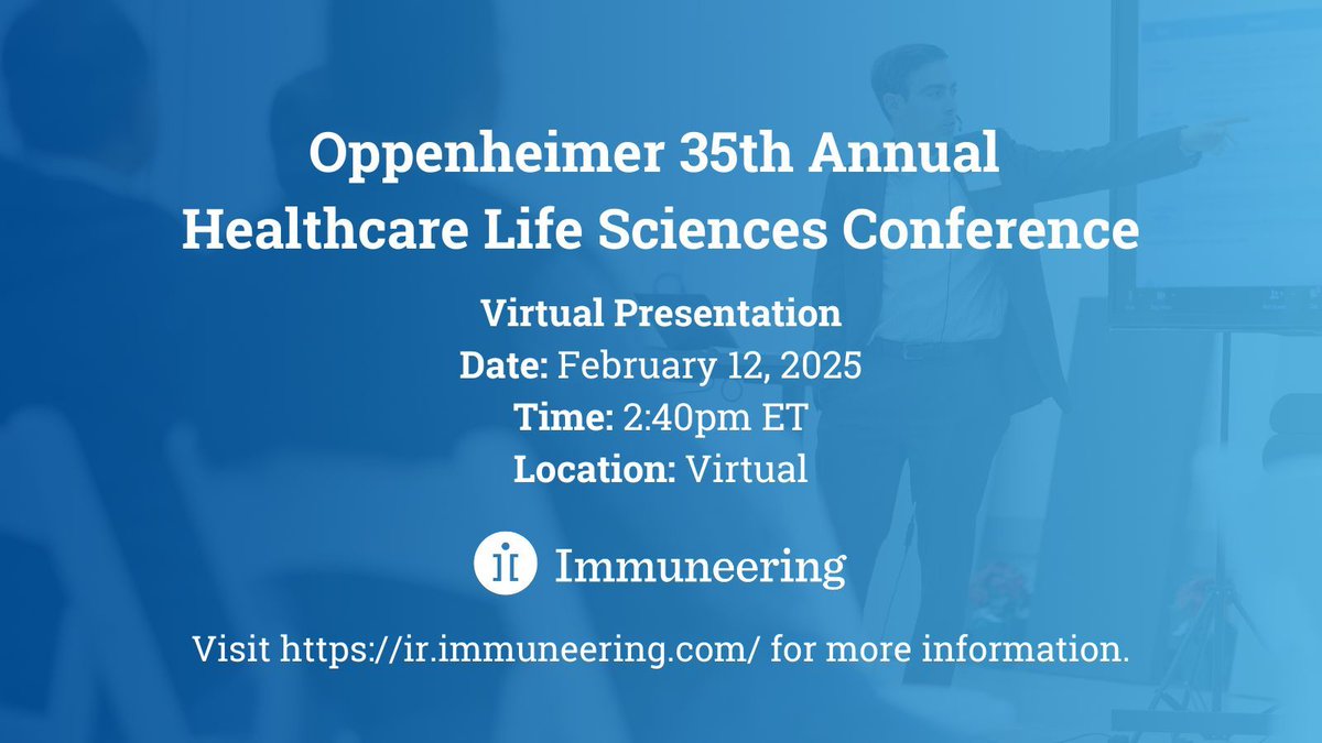Immuneering's tweet photo. Join the $IMRX team for a virtual corporate presentation at the @Oppenheimer 35th Annual Healthcare Life Sciences Conference on Weds 2/12 @ 2:40pm ET discussing our pipeline, platform, &amp; business strategy. Sign up for the webcast here: https://t.co/aBuBqRCvDK
#MAPKpathway https://t.co/bvJD7pS8XX