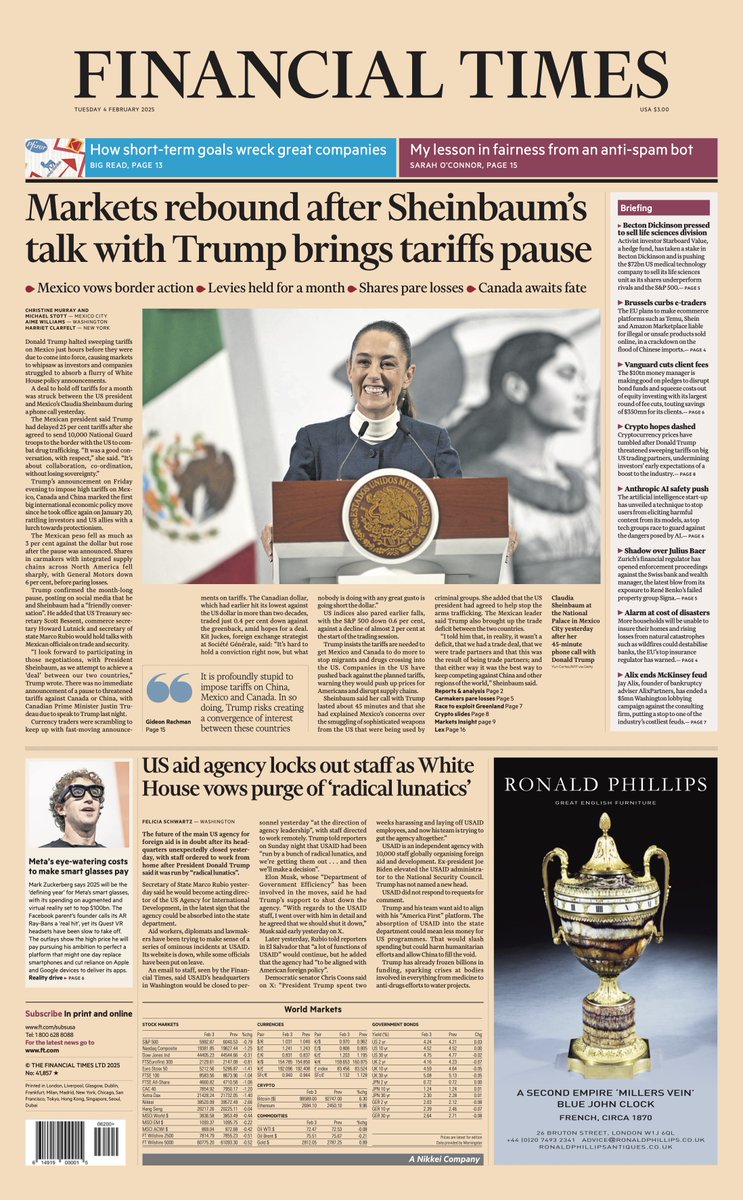Just published: front page of the Financial Times, international edition, Tuesday 4 February on.ft.com/3Q94y6x
