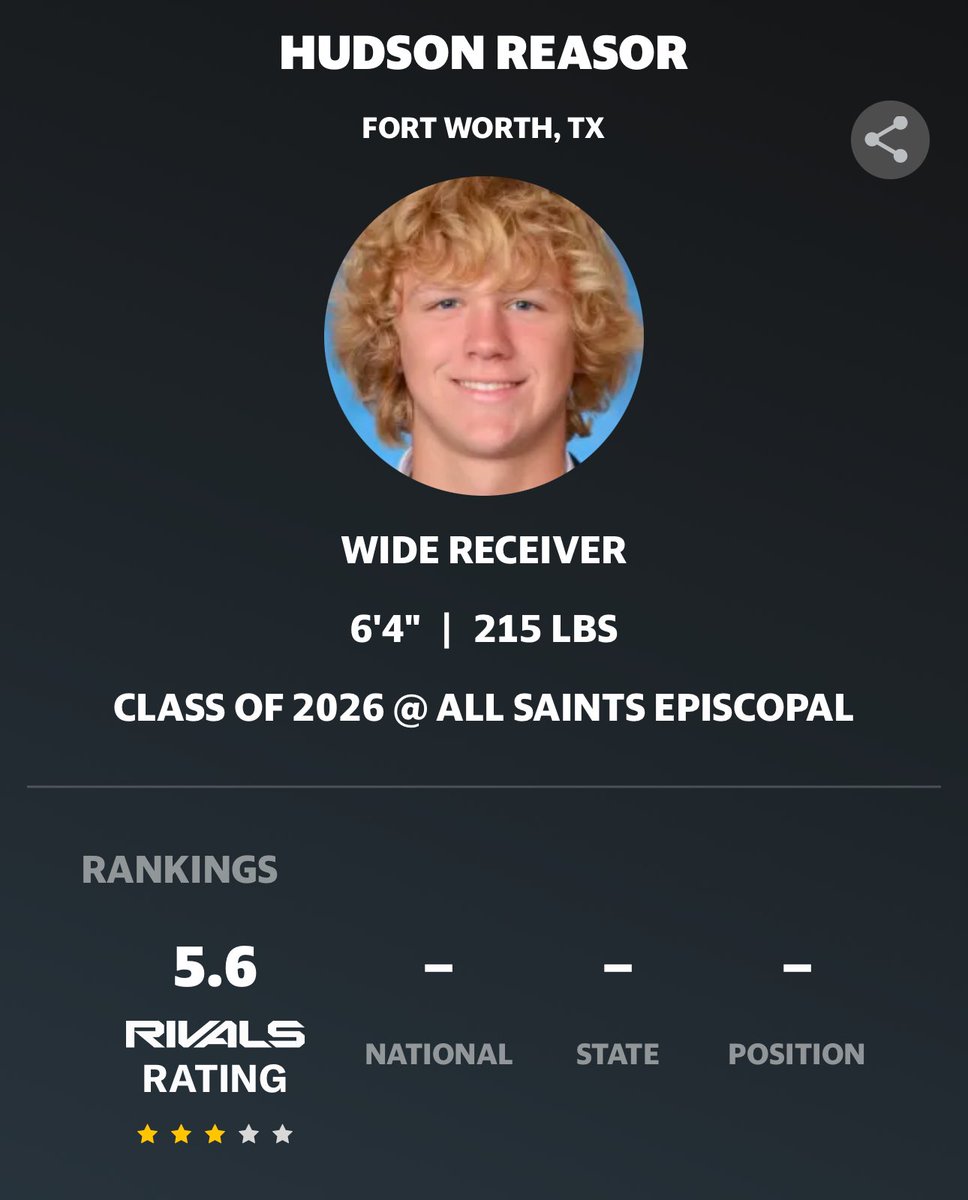Hudson Reasor (@reasorhudson) on Twitter photo Blessed to be rated a 3⭐️ by <a href="/Rivals/">Rivals</a>
<a href="/adamgorney/">Adam Gorney</a> <a href="/samspiegs/">Sam Spiegelman</a> <a href="/RivalsFriedman/">Adam Friedman</a> <a href="/JGonzalesJr10/">Julio Gonzales Jr.</a> Blessed to be rated a 3⭐️ by <a href="/Rivals/">Rivals</a>
<a href="/adamgorney/">Adam Gorney</a> <a href="/samspiegs/">Sam Spiegelman</a> <a href="/RivalsFriedman/">Adam Friedman</a> <a href="/JGonzalesJr10/">Julio Gonzales Jr.</a>