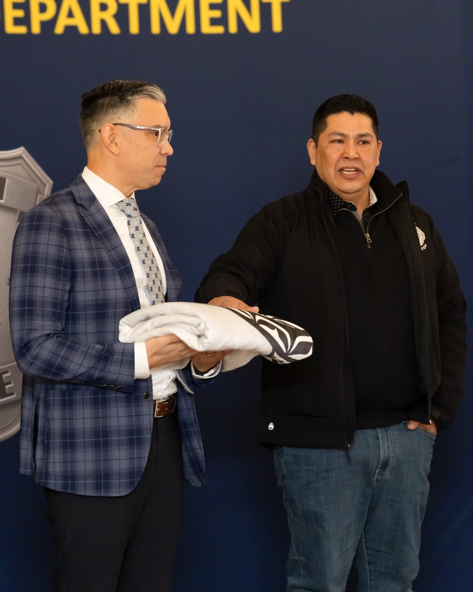 Congratulations to our newly promoted officers, which include our new Deputy Chief, Darrell Underwood from the Tsawout First Nation. And thank you Tsawout Chief Abraham Pelkey for joining us today and for blanketing Darrell in the traditional ways. #YYJ