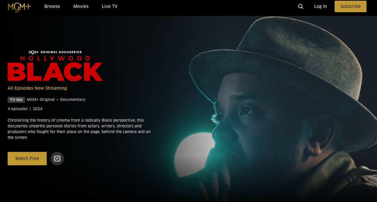 I showed this excellent 2024 docuseries, Hollywood Black in my Ethnicity and Identity in Media class. Now all episodes are streaming free on MGM+ mgmplus.com/series/hollywo…