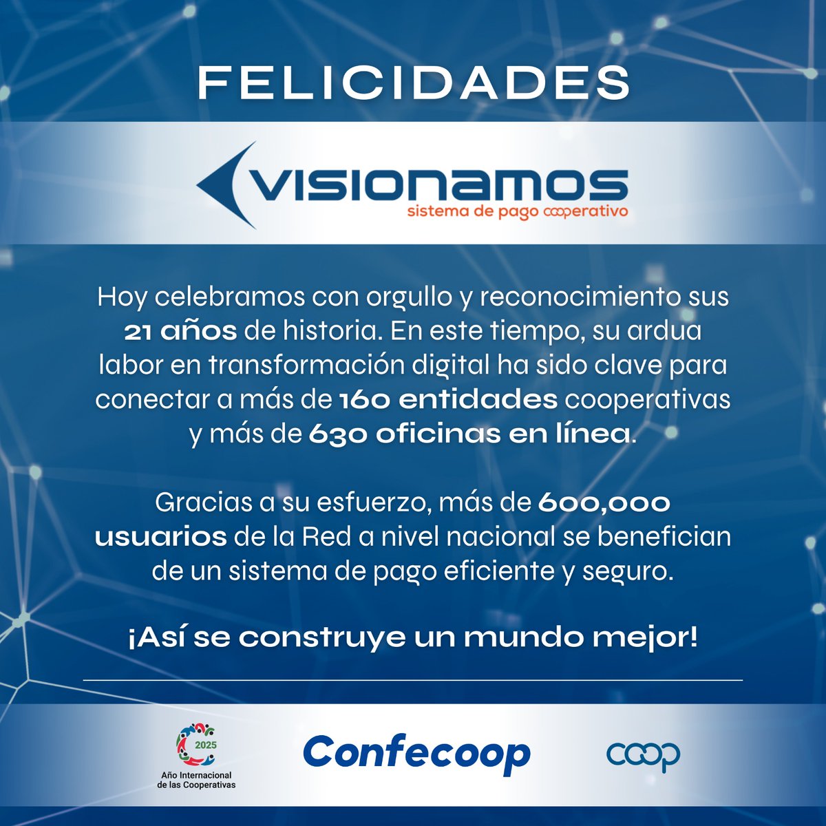 ConfecoopCol's tweet photo. 💥Felicidades CFA, Cooprudea, Crearcoop, CUB, Coopetraban y Cootramed, por darle vida hace 2️⃣1️⃣ años a #VISIONAMOS Hoy son más de 160 entidades vinculadas que se conectan en línea, y además la Red fue elegida por Banrep como el cuarto nodo de integración para Pagos Inmediatos 💥 https://t.co/yE4tRMRNBT