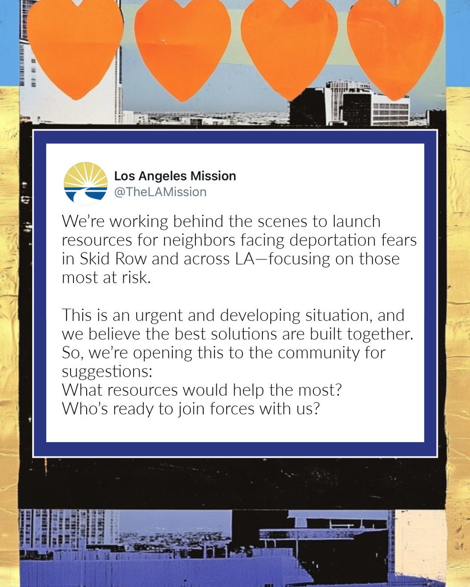TheLAMission's tweet photo. Every family deserves safety, justice, and dignity. But for many unhoused neighbors in Skid Row and across LA, deportation fears make this an uphill battle.

This is where change begins—your ideas, your collaboration, your action. https://t.co/sczmNEpu8x