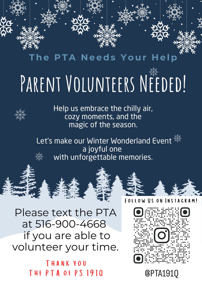 PTA_ps191q's tweet photo. Join us on Friday! Submit your ticket for today! ❄️⛄ ⚡@PS191Q https://t.co/FXvwLz4Rhd