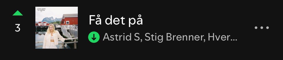 JeaWho90's tweet photo. Nr 3 av de femti mest populære låtene i Norge!⭐️💚 #astrids #stigbrenner #kjartanlauritzen #hvergangvimøtes #fådetpå https://t.co/6qiwoCdBuZ