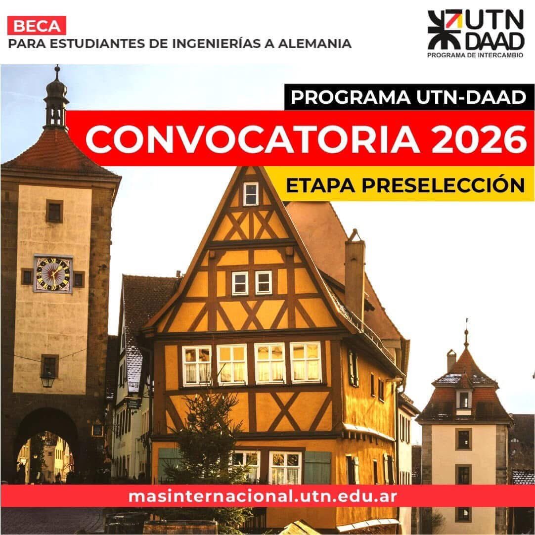 CONVOCATORIA UTN-DAAD 2026

🔹El proceso de postulación se realiza online, a través del siguiente formulario, que estará habilitado hasta el 5 de febrero de 2025: forms.office.com/r/duZ6eTU3WP 

➡️Por consultas y más información comunicarse a ndari@fra.utn.edu.ar