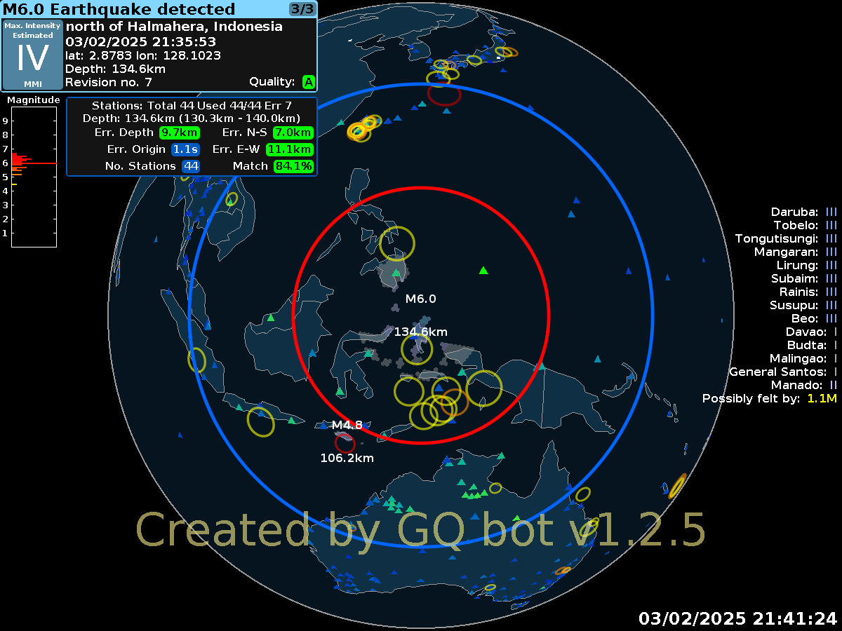 Preliminary:
M6.0 Earthquake - Halmahera, Indonesia
Time: February 3, 2025 - 21:35 UTC
#gempa #earthquake