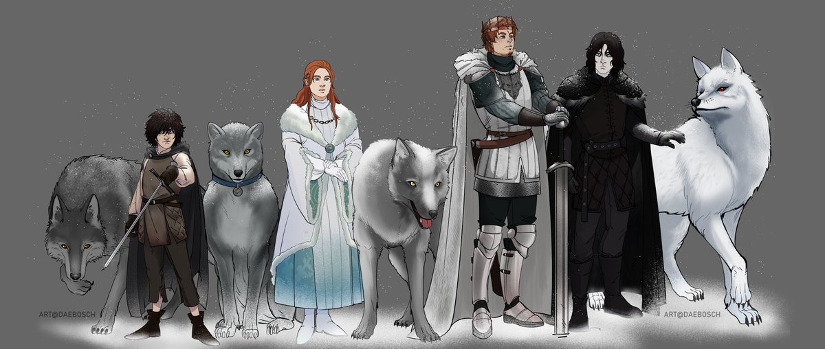 DaeBosch's tweet photo. here's a new update on the Stark, i might have to do lady again, i'm not comfortable with how she ended, but we have #aryastark  and #Nymeria now! ♥

#ASOIAF #asoiaffanart #starkfamily #art #ArtistOnTwitter https://t.co/LnNVCZy6IO