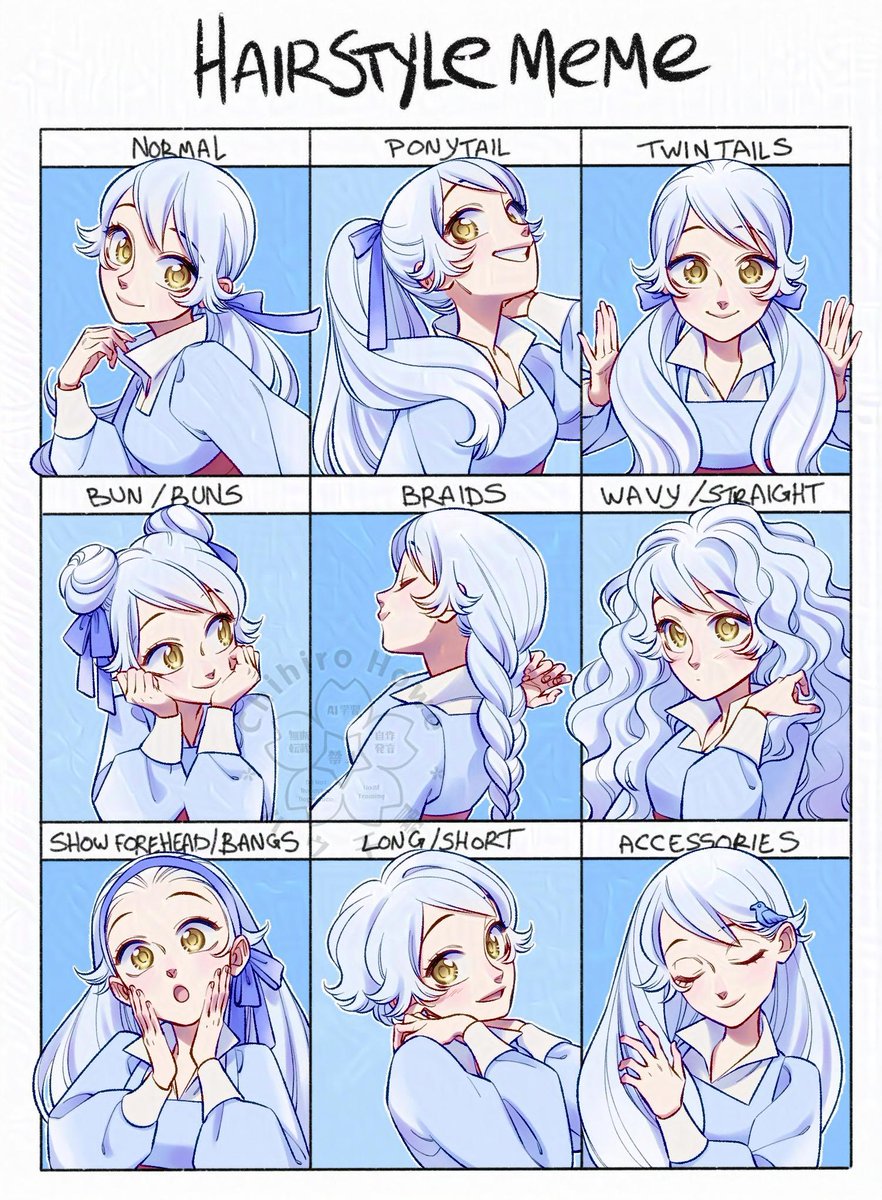 去年あたりに流行ってた髪型のテンプレ借りました。
やっと描いた😅

Finally finished the hairstyle meme that was going around here last year😅 