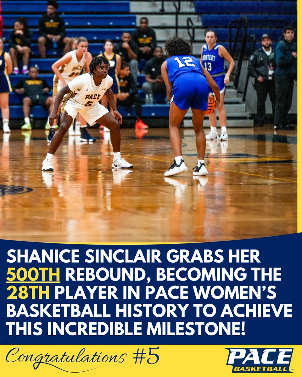 🚨 MILESTONE ALERT 🚨

Shanice Sinclair secured  her 500th career rebound against SNHU on February 1st, 2025! 🏀🔥 

She now becomes the 28th player in Pace Women's Basketball history to reach this milestone! 👏👏

Keep it up Shanice! 🔥👏💪

#MilestoneMoment #womensbasketball