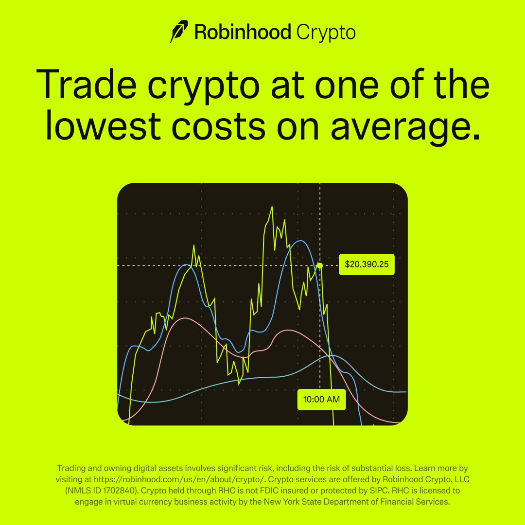 RobinhoodApp's tweet photo. Trade BTC, ETH, DOGE and more 24/7 with Robinhood Crypto.