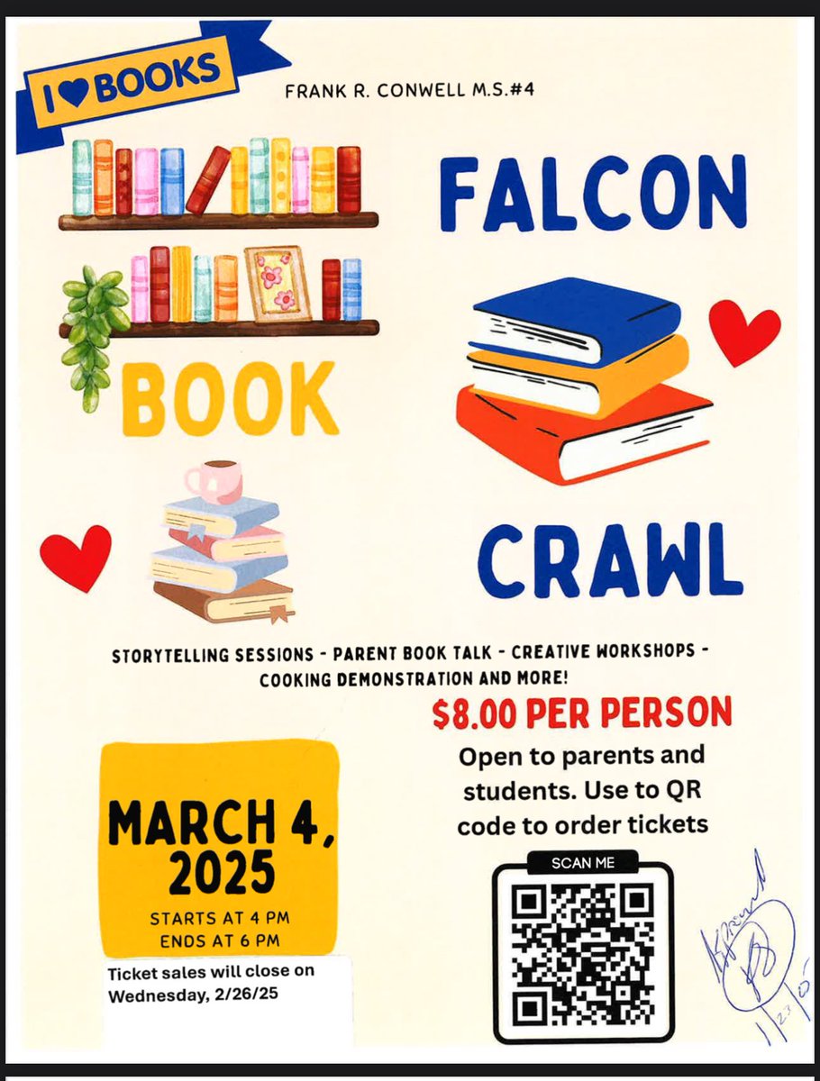 FrankConwellMS4's tweet photo. Join us on Tuesday, March 4th at 4 PM for our 2nd Book Crawl! We will have activities for everyone in the family! See our flyer for more details. #bookcrawl #falconsread #gofalcons https://t.co/VHXCV6kZpt